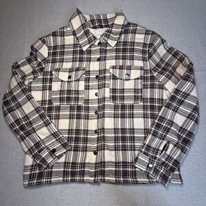 LUCKY BRAND Women's Medium Brown Plaid Flannel Sherpa Lined Shacket Jacket
